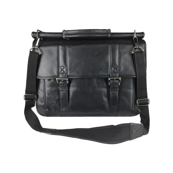 Wilsons Leather Unisex Black Leather Top Handle Briefcase Document Case Bag - Picture 1 of 12